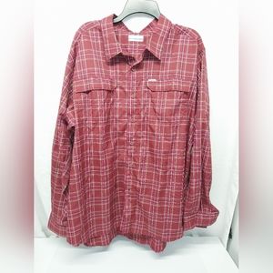 Columbia Men's Long Sleeve Maroon/Burgundy Omni - Shade Vented Shirt Sz 2x/2TF